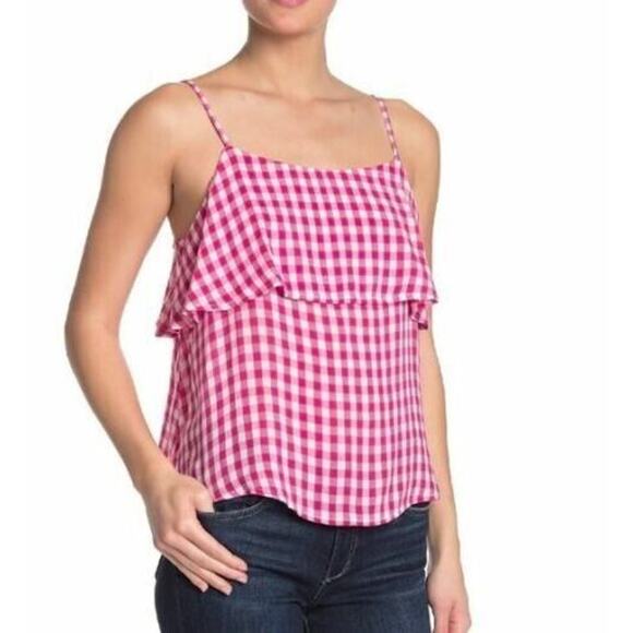Abound Women's Tiered Spaghetti Strap Tank Top Pink Gingham 2XL - Picture 1 of 3